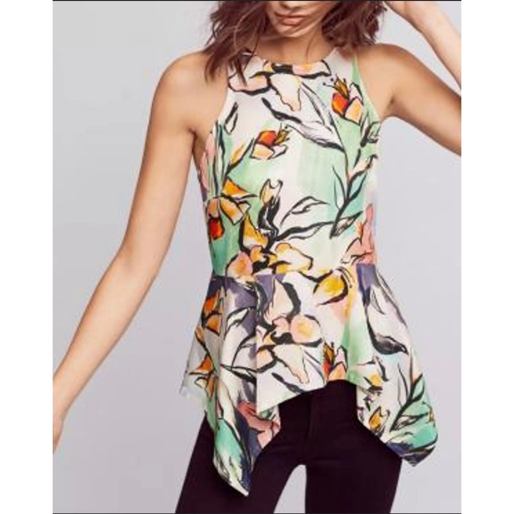 HD in Paris Abstract Floral Asymmetrical Hem Halter Neck Tank Top Size US 0